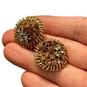 Vintage Gold Tone Rhinestone Clip on Earrings